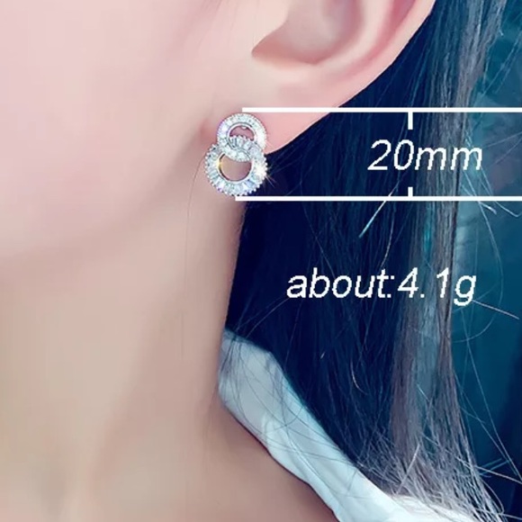 New Silver Round Cute Bling Zircon Stone Stud Earrings - Picture 6 of 6